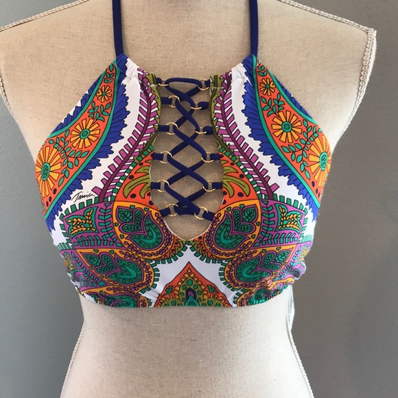 Trina Turk High Neck Bikini Top Paisley 8 - Picture 2 of 7
